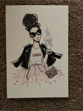 Gucci Illustration 12x18 canvas - Black, Pink, White